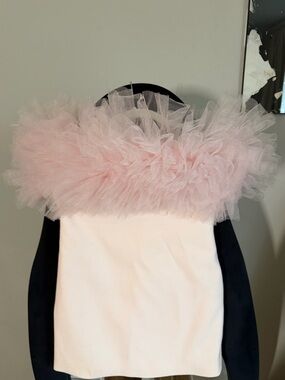 Pink Tulle Trim Strapless Top